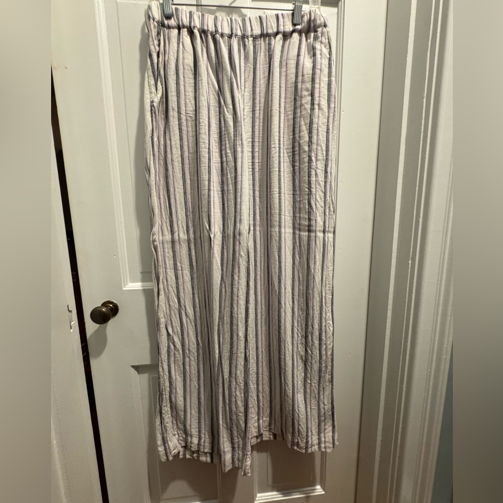 Caslon Striped Linen Pants - White, gray & purple